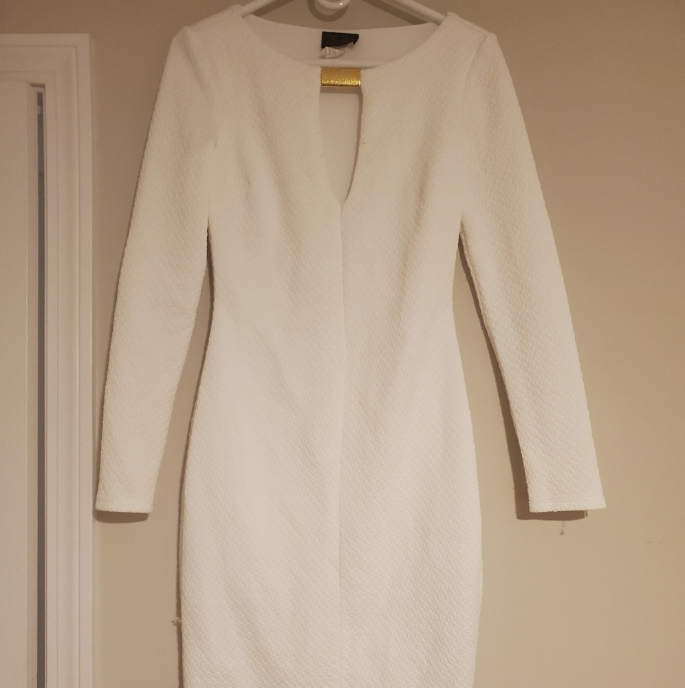 White Long Sleeve Midi Dress